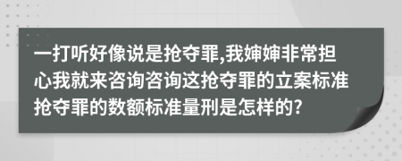 一打听好像说是抢夺罪,我婶婶非常担心我就来咨询咨询这抢夺罪的立案标准抢夺罪的数额标准量刑是怎样的?