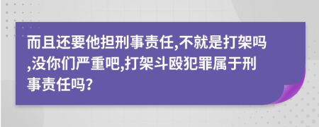 而且还要他担刑事责任,不就是打架吗,没你们严重吧,打架斗殴犯罪属于刑事责任吗？