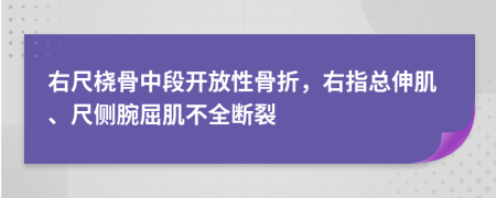 右尺桡骨中段开放性骨折，右指总伸肌、尺侧腕屈肌不全断裂