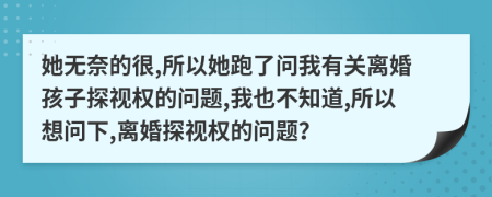 她无奈的很,所以她跑了问我有关离婚孩子探视权的问题,我也不知道,所以想问下,离婚探视权的问题？