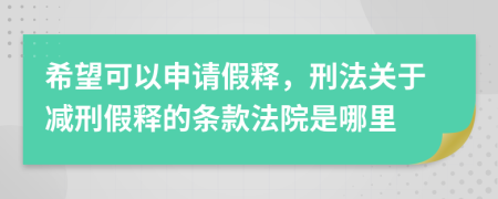 希望可以申请假释，刑法关于减刑假释的条款法院是哪里