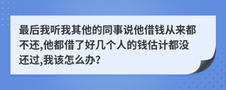 最后我听我其他的同事说他借钱从来都不还,他都借了好几个人的钱估计都没还过,我该怎么办？