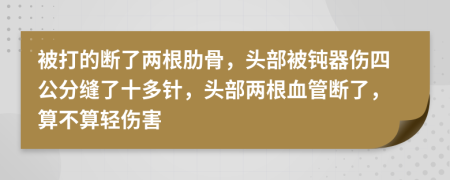 被打的断了两根肋骨，头部被钝器伤四公分缝了十多针，头部两根血管断了，算不算轻伤害