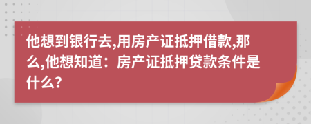 他想到银行去,用房产证抵押借款,那么,他想知道：房产证抵押贷款条件是什么？