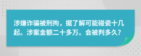 涉嫌诈骗被刑拘，据了解可能碰瓷十几起。涉案金额二十多万。会被判多久？