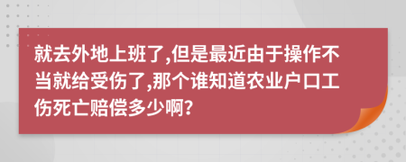 就去外地上班了,但是最近由于操作不当就给受伤了,那个谁知道农业户口工伤死亡赔偿多少啊？