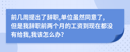 前几周提出了辞职,单位虽然同意了,但是我辞职前两个月的工资到现在都没有给我,我该怎么办？