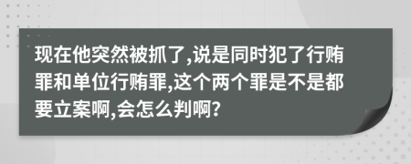 现在他突然被抓了,说是同时犯了行贿罪和单位行贿罪,这个两个罪是不是都要立案啊,会怎么判啊？