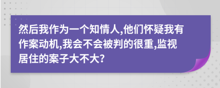 然后我作为一个知情人,他们怀疑我有作案动机,我会不会被判的很重,监视居住的案子大不大？