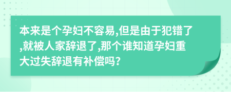 本来是个孕妇不容易,但是由于犯错了,就被人家辞退了,那个谁知道孕妇重大过失辞退有补偿吗？