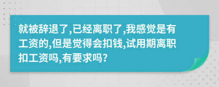 就被辞退了,已经离职了,我感觉是有工资的,但是觉得会扣钱,试用期离职扣工资吗,有要求吗？