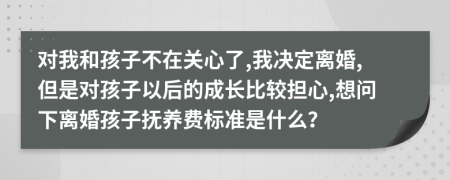 对我和孩子不在关心了,我决定离婚,但是对孩子以后的成长比较担心,想问下离婚孩子抚养费标准是什么？