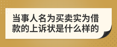 当事人名为买卖实为借款的上诉状是什么样的