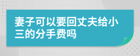妻子可以要回丈夫给小三的分手费吗