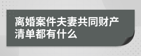 离婚案件夫妻共同财产清单都有什么