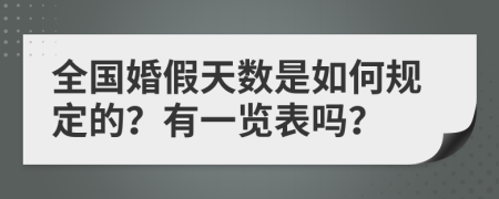 全国婚假天数是如何规定的？有一览表吗？