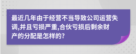 最近几年由于经营不当导致公司运营失调,并且亏损严重,合伙亏损后剩余财产的分配是怎样的?