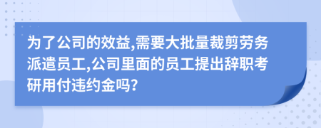 为了公司的效益,需要大批量裁剪劳务派遣员工,公司里面的员工提出辞职考研用付违约金吗？