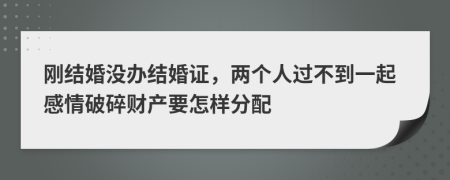 刚结婚没办结婚证，两个人过不到一起感情破碎财产要怎样分配