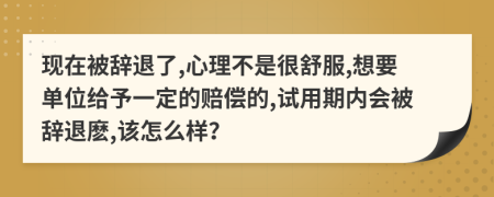现在被辞退了,心理不是很舒服,想要单位给予一定的赔偿的,试用期内会被辞退麽,该怎么样？