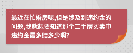 最近在忙婚房呢,但是涉及到违约金的问题,我就想要知道那个二手房买卖中违约金最多赔多少啊？