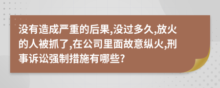 没有造成严重的后果,没过多久,放火的人被抓了,在公司里面故意纵火,刑事诉讼强制措施有哪些?