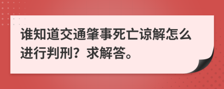 谁知道交通肇事死亡谅解怎么进行判刑？求解答。