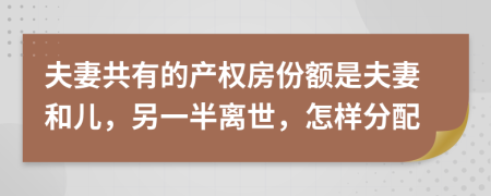 夫妻共有的产权房份额是夫妻和儿，另一半离世，怎样分配