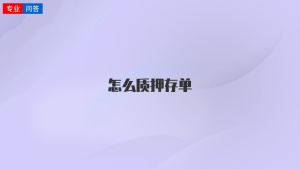 怎么质押存单