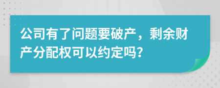 公司有了问题要破产，剩余财产分配权可以约定吗？