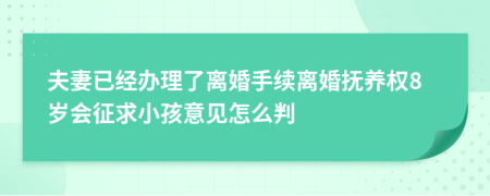 夫妻已经办理了离婚手续离婚抚养权8岁会征求小孩意见怎么判