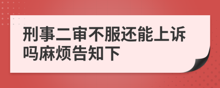 刑事二审不服还能上诉吗麻烦告知下