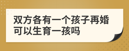 双方各有一个孩子再婚可以生育一孩吗