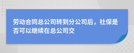 劳动合同总公司转到分公司后，社保是否可以继续在总公司交