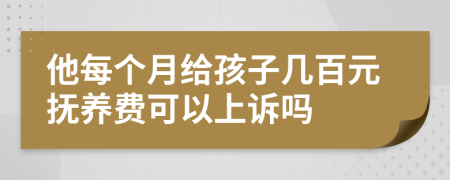 他每个月给孩子几百元抚养费可以上诉吗