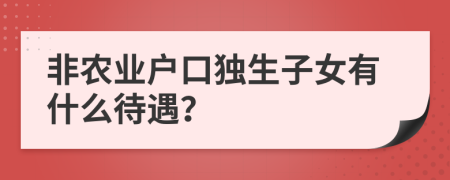 非农业户口独生子女有什么待遇？