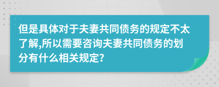 但是具体对于夫妻共同债务的规定不太了解,所以需要咨询夫妻共同债务的划分有什么相关规定？