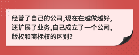 经营了自己的公司,现在在越做越好,还扩展了业务,自己成立了一个公司,版权和商标权的区别？