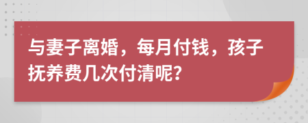 与妻子离婚，每月付钱，孩子抚养费几次付清呢？