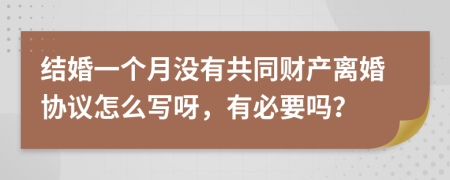 结婚一个月没有共同财产离婚协议怎么写呀，有必要吗？