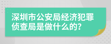 深圳市公安局经济犯罪侦查局是做什么的？