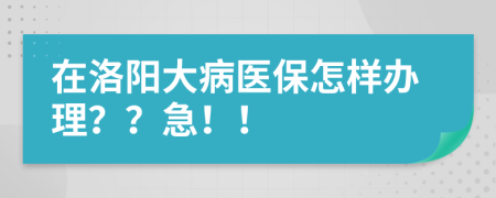 在洛阳大病医保怎样办理？？急！！