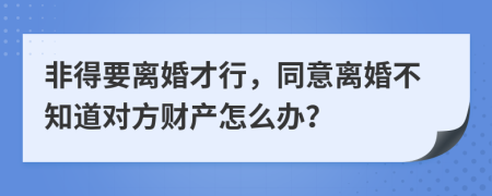 非得要离婚才行，同意离婚不知道对方财产怎么办？