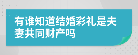 有谁知道结婚彩礼是夫妻共同财产吗