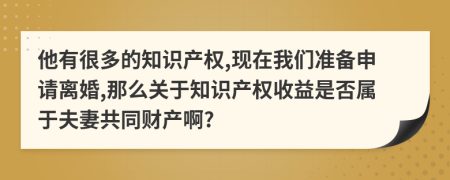 他有很多的知识产权,现在我们准备申请离婚,那么关于知识产权收益是否属于夫妻共同财产啊?