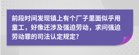 前段时间发现镇上有个厂子里面似乎用童工，好像还涉及强迫劳动，求问强迫劳动罪的司法认定规定?
