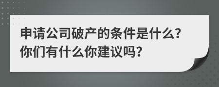 申请公司破产的条件是什么？你们有什么你建议吗？