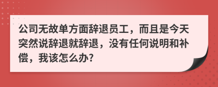 公司无故单方面辞退员工，而且是今天突然说辞退就辞退，没有任何说明和补偿，我该怎么办?