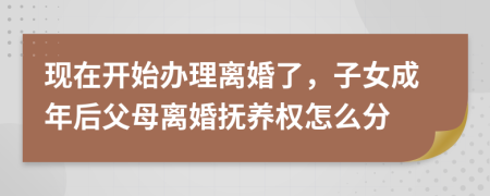 现在开始办理离婚了，子女成年后父母离婚抚养权怎么分
