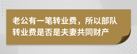 老公有一笔转业费，所以部队转业费是否是夫妻共同财产